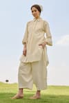 RAAS LIFE_White 100% Cotton Chequered Collared Nargis Pattern Tunic With Balloon Pant _at_Aza_Fashions