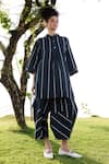 Buy_RAAS LIFE_Black Linen Cotton Print Stripe Collared Nargis Pattern Tunic With Balloon Pant _at_Aza_Fashions