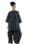 RAAS LIFE_Black Linen Cotton Print Stripe Collared Nargis Pattern Tunic With Balloon Pant _Online_at_Aza_Fashions