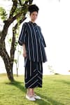 Buy_RAAS LIFE_Black Linen Cotton Print Stripe Collared Nargis Pattern Tunic With Balloon Pant _Online_at_Aza_Fashions