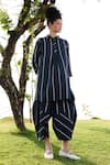 Shop_RAAS LIFE_Black Linen Cotton Print Stripe Collared Nargis Pattern Tunic With Balloon Pant _Online_at_Aza_Fashions