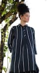 RAAS LIFE_Black Linen Cotton Print Stripe Collared Nargis Pattern Tunic With Balloon Pant _at_Aza_Fashions