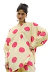 Shop_RAAS LIFE_Cream Linen Cotton Print Polka Mandarin Collar Poppy Dot Tunic With Trouser _Online_at_Aza_Fashions