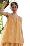 Buy_RAAS LIFE_Yellow Cotton Silk Hand Block Geometric Square Neck Princess Tiered Dress _Online_at_Aza_Fashions