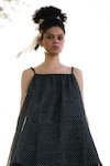 Shop_RAAS LIFE_Black Cotton Silk Hand Block Geometric Square Neck Princess Frilled Midi Dress _Online_at_Aza_Fashions