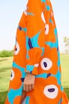 RAAS LIFE_Orange Linen Cotton Print Mekko Floral Frilled Neck Daisy Dress _at_Aza_Fashions