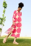 Buy_RAAS LIFE_Pink Linen Cotton Print Polka Frilled Neck Daisy Dress _Online_at_Aza_Fashions