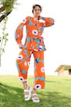 Buy_RAAS LIFE_Orange Linen Cotton Print Mekko Floral V Neck Rosa Top With Pant _at_Aza_Fashions