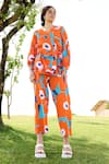 RAAS LIFE_Orange Linen Cotton Print Mekko Floral V Neck Rosa Top With Pant _at_Aza_Fashions