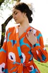 Buy_RAAS LIFE_Orange Linen Cotton Print Mekko Floral V Neck Rosa Top With Pant 