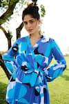 RAAS LIFE_Blue Linen Cotton Print Pixel Mekko V Neck Rosa Top With Pant _Online_at_Aza_Fashions