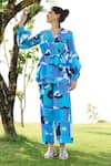 Shop_RAAS LIFE_Blue Linen Cotton Print Pixel Mekko V Neck Rosa Top With Pant _Online_at_Aza_Fashions