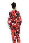 Buy_RAAS LIFE_Red Linen Cotton Print Pixel Mekko V Neck Rosa Top And Pant Set 