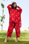 Buy_RAAS LIFE_Red Linen Cotton Print Polka Round Neck Salvia Tunic With Balloon Pant _at_Aza_Fashions