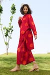 RAAS LIFE_Red Linen Cotton Print Polka Round Neck Salvia Tunic With Balloon Pant _Online_at_Aza_Fashions