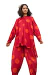 Buy_RAAS LIFE_Red Linen Cotton Print Polka Round Neck Salvia Tunic With Balloon Pant _Online_at_Aza_Fashions