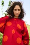 Shop_RAAS LIFE_Red Linen Cotton Print Polka Round Neck Salvia Tunic With Balloon Pant 