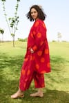 RAAS LIFE_Red Linen Cotton Print Polka Round Neck Salvia Tunic With Balloon Pant _Online