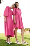 RAAS LIFE_Pink 100% Cotton Chequered V Neck Shringara Dress _Online_at_Aza_Fashions