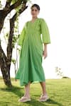 Buy_RAAS LIFE_Green 100% Cotton Chequered V Neck Shringara Ombre Dress _Online_at_Aza_Fashions