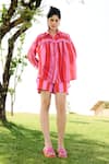 Buy_RAAS LIFE_Pink Shirt Cotton Silk Print Candy Stripe Collar Neck Bebo With Shorts _at_Aza_Fashions