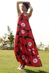 Buy_RAAS LIFE_Red Linen Cotton Print Mekko Halter Neck Birds Of Paradise Maxi Dress _at_Aza_Fashions