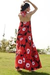 Shop_RAAS LIFE_Red Linen Cotton Print Mekko Halter Neck Birds Of Paradise Maxi Dress _at_Aza_Fashions