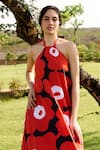 RAAS LIFE_Red Linen Cotton Print Mekko Halter Neck Birds Of Paradise Maxi Dress _Online_at_Aza_Fashions