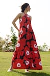 Shop_RAAS LIFE_Red Linen Cotton Print Mekko Halter Neck Birds Of Paradise Maxi Dress _Online_at_Aza_Fashions