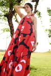 RAAS LIFE_Red Linen Cotton Print Mekko Halter Neck Birds Of Paradise Maxi Dress _at_Aza_Fashions