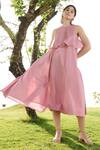 RAAS LIFE_Pink 100% Cotton Self Striped Halter Neck Camellia Midi Dress_at_Aza_Fashions