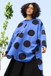 RAAS LIFE_Black Linen Cotton Print Polka Round Neck High Low Tunic With Flared Pant _Online_at_Aza_Fashions