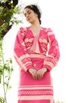 RAAS LIFE_Pink Linen Cotton Print Tribe V Neck Dahlia Art Maxi Dress_at_Aza_Fashions