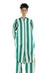 Buy_RAAS LIFE_Green Linen Cotton Print Stripe Collar Neck Iris Long Tunic With Flared Pant _Online_at_Aza_Fashions