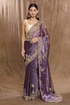 Buy_Samyukta Singhania_Purple Zimmy Choo Hand Embroidered Floral Saree With Running Blouse _at_Aza_Fashions