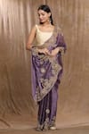 Samyukta Singhania_Purple Zimmy Choo Hand Embroidered Floral Saree With Running Blouse _Online_at_Aza_Fashions