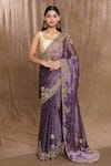 Buy_Samyukta Singhania_Purple Zimmy Choo Hand Embroidered Floral Saree With Running Blouse _Online_at_Aza_Fashions