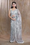 Buy_Samyukta Singhania_Grey Die Tissue Hand Embroidered Floral Sequins Saree With Running Blouse _at_Aza_Fashions