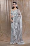 Samyukta Singhania_Grey Die Tissue Hand Embroidered Floral Sequins Saree With Running Blouse _Online_at_Aza_Fashions