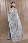 Buy_Samyukta Singhania_Gray Die Tissue Hand Embroidered Floral Sequins Grey Saree _Online_at_Aza_Fashions