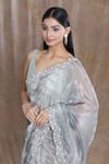 Shop_Samyukta Singhania_Grey Die Tissue Hand Embroidered Floral Sequins Saree With Running Blouse _Online_at_Aza_Fashions