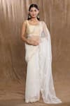 Buy_Samyukta Singhania_Off White Glass Tissue Hand Embroidered Beaded Saree With Running Blouse _at_Aza_Fashions