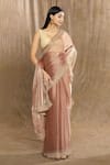 Buy_Samyukta Singhania_Brown Zimmy Choo Hand Embroidered Cutdana And Beads Saree With Running Blouse _Online_at_Aza_Fashions