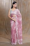 Samyukta Singhania_Peach Die Tissue Hand Embroidered Beads Tie-dyed And Saree With Running Blouse _Online_at_Aza_Fashions