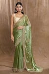 Buy_Samyukta Singhania_Green Zimmy Choo Hand Embroidered Stones Work Saree With Running Blouse _at_Aza_Fashions