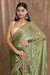 Shop_Samyukta Singhania_Green Zimmy Choo Hand Embroidered Stones Work Saree With Running Blouse _Online_at_Aza_Fashions