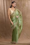 Samyukta Singhania_Green Zimmy Choo Hand Embroidered Stones Work Saree With Running Blouse _at_Aza_Fashions