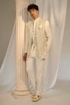 Buy_Soniya G x AZA_Cream Velvet Embroidered Sequins Jacket With Bandhgala Set _at_Aza_Fashions