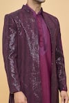 Soniya G x AZA_Wine Chikankari Embroidered Sequins Hand Work Embellished Jacket Kurta Set _at_Aza_Fashions