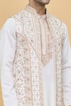 Shop_Soniya G x AZA_Cream Handloom Embroidered Aari Tilla Floral Jaal Nehru Jacket Kurta Set_Online_at_Aza_Fashions